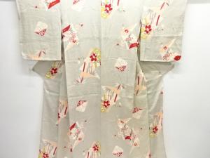 アンティーク　紋錦紗色紙に花模様着物